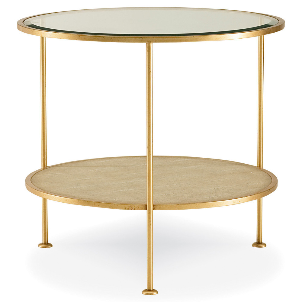 Century Adele Hollywood Regency Clear Glass Top Gold Metal Base Round Side Table | Kathy Kuo Home