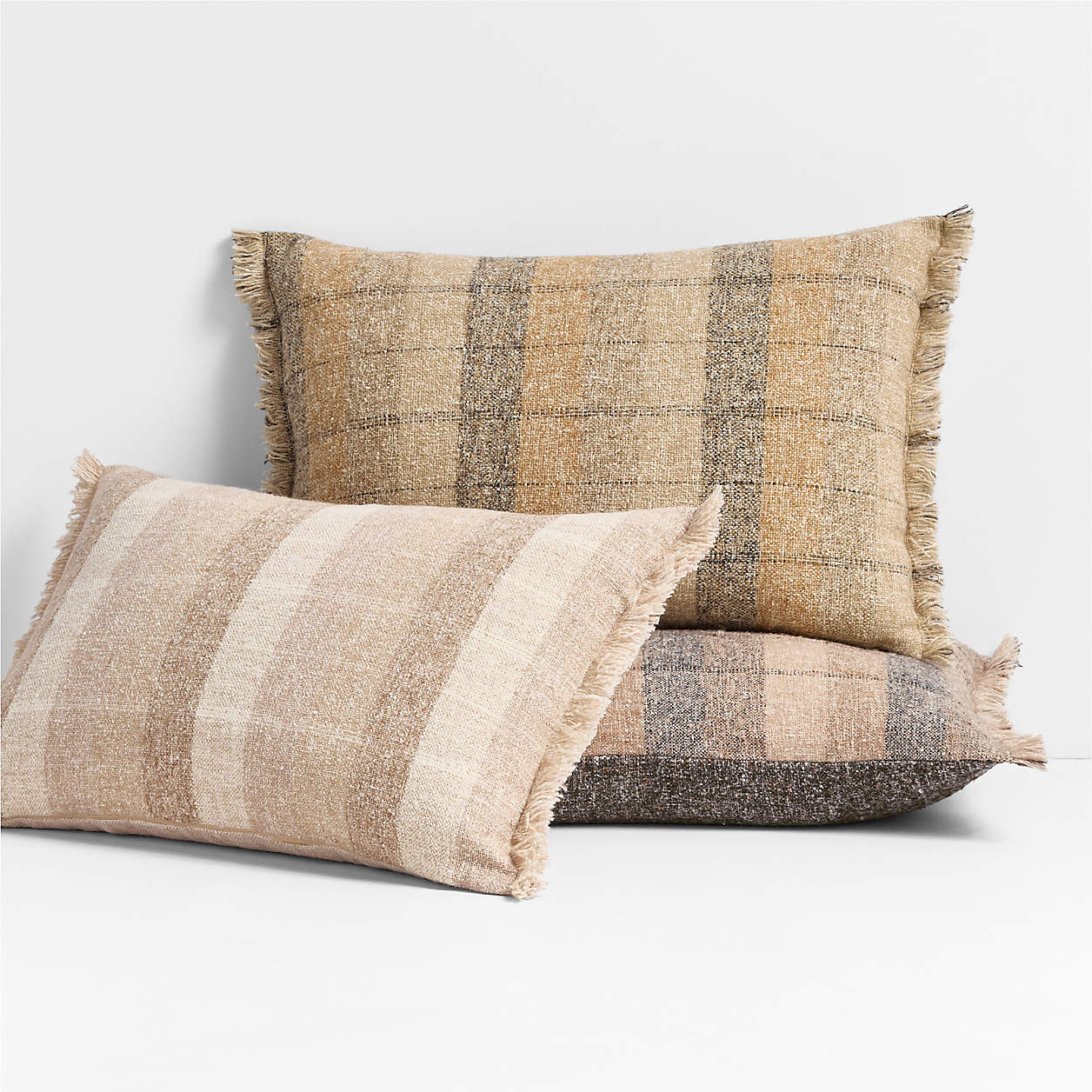 Agnes Woven Wool Blend Fringe Stripe 24"x16" Arctic Ivory Throw Pillow Cover + Reviews | Crate & ... | Crate & Barrel
