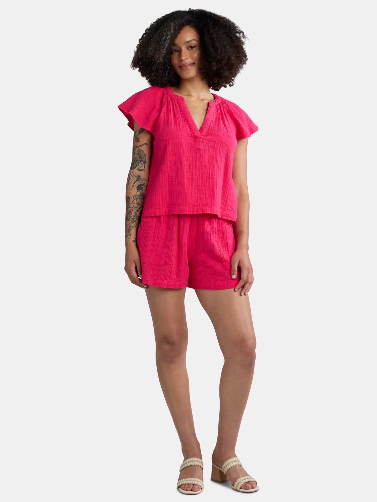 Time and Tru Women's Double Cloth Short Set, Sizes XS-XXXL | Walmart (US)