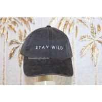 Stay Wild Hat, Black Embroidered Boho Style, Low Profile Pigment Dyed, Unstuctured Ball Cap Distressed Vintage Look | Etsy (US)