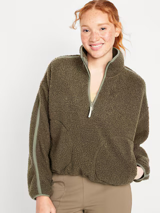 Cropped Sherpa 1/4-Zip Pullover for Women | Old Navy (US)