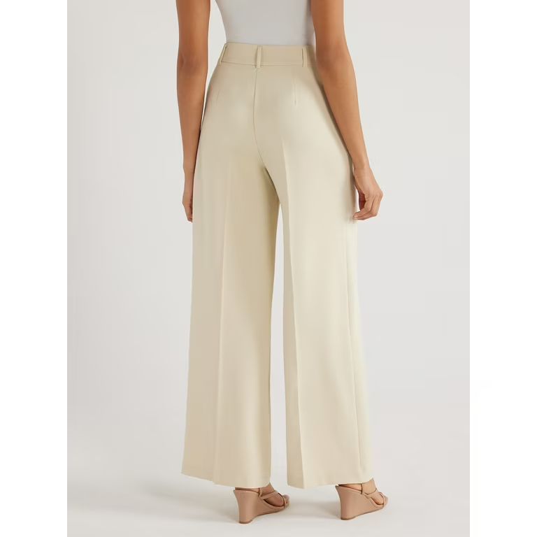 Scoop Women's High Waist Pleated Wide Leg Crepe Pants, 31.5" Inseam, Sizes 0-18. | Walmart (US)