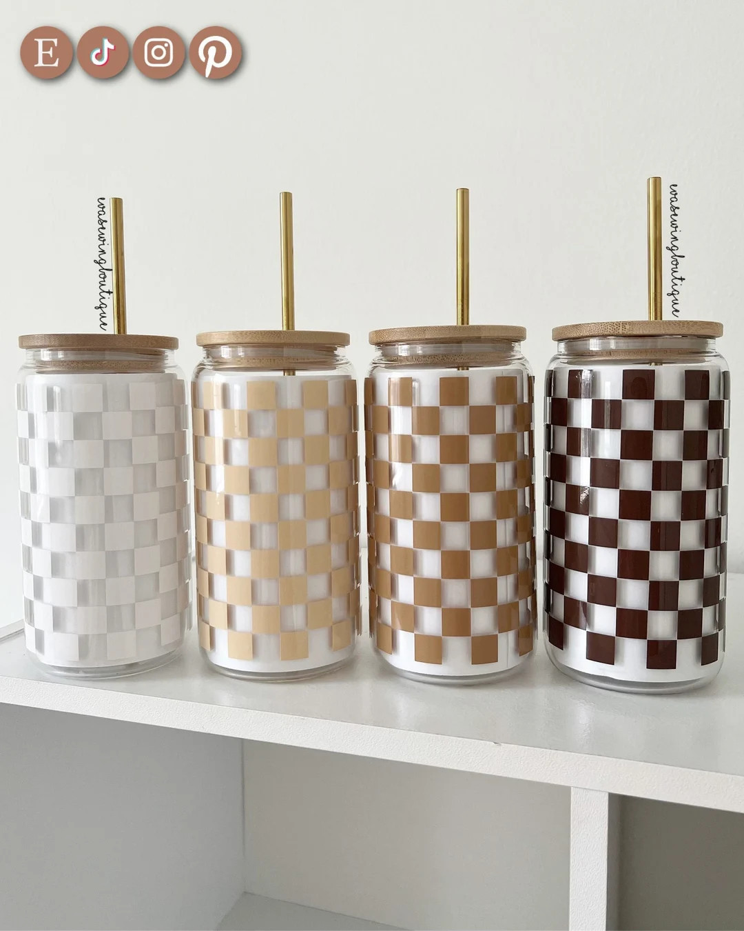 Beer Coffee Glass Can, 16oz, CHECKMATE Checkered Glass Can w/Bamboo Lid, Aesthetic TikTok Trendy ... | Etsy (US)