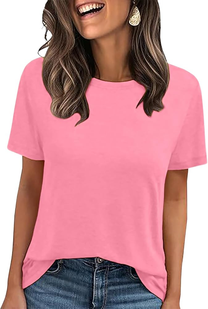LOOKFACE Women's Summer Short Sleeve Crewneck T Shirts Solid Color Tees Casual Basic Tops | Amazon (US)