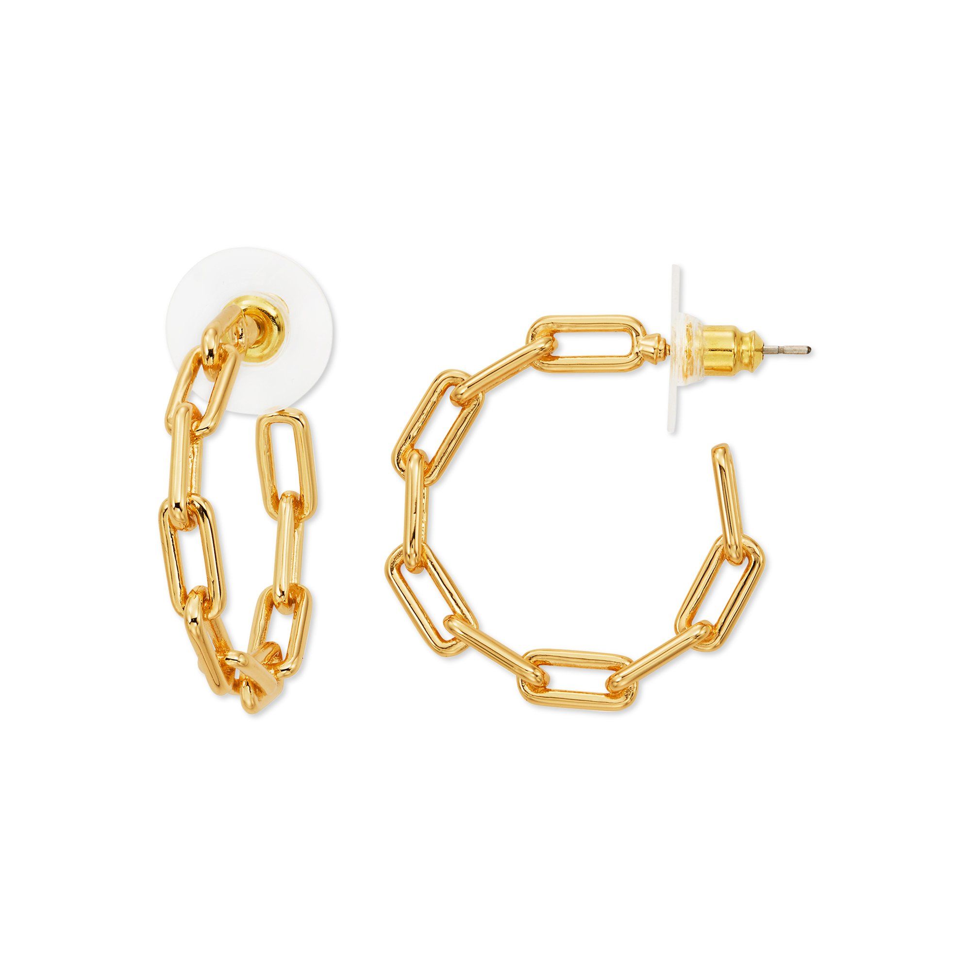 Scoop - Scoop Brass Yellow Gold Plated Chain Link Hoop Earrings - Walmart.com | Walmart (US)