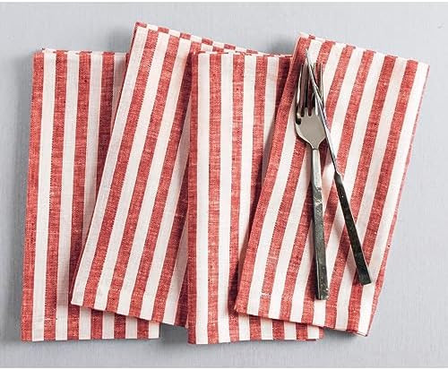 Solino Home Linen Napkins Set of 4-100% Pure Linen Amalfi Stripe Red and White Cloth Dinner Napki... | Amazon (US)