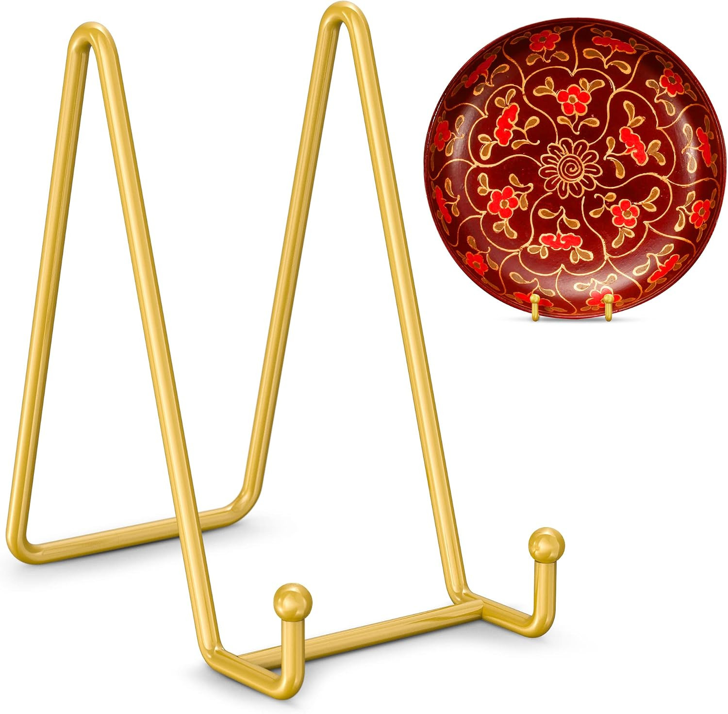 TR-LIFE Plate Stands for Display - 6 Inch Plate Holder Display Stand + Metal Frame Holder Stand for Picture, Decorative Plate, Photo Easel, Tabletop Art (Gold 2 Pack) | Amazon (US)