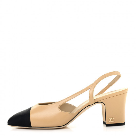 CHANEL

Goatskin Grosgrain Cap Toe CC Slingback Pumps 38 Beige Black | Fashionphile