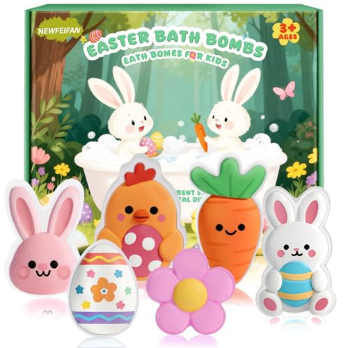 Easter Bath Bombs for Kids, 6 Piece Bath Bomb Toys for Children, Bunny, Chicken & Egg Shapes, Gentle Handmade Safe Fizz Balls, Perfect Easter Basket Stuffers & Party Favors for Boys & Girls | Amazon (US)
