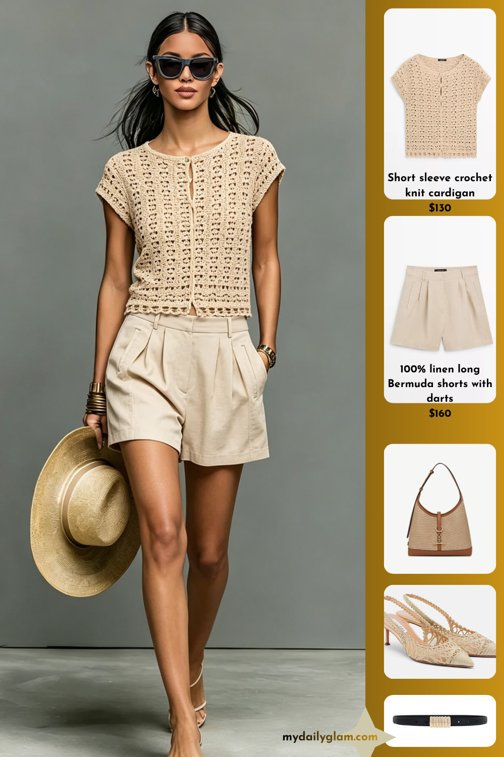 Minimal Summer Neutral Two Piece Outfit Scallop Edge Crochet Knit Jacket & High Waist Relaxed Linen Bermuda Shorts Capsule Look

#SummerLinenOutfit #MinimalFashion #CapsuleWardrobe 

 #LTKootd #LTKOver40 #LTKTravel