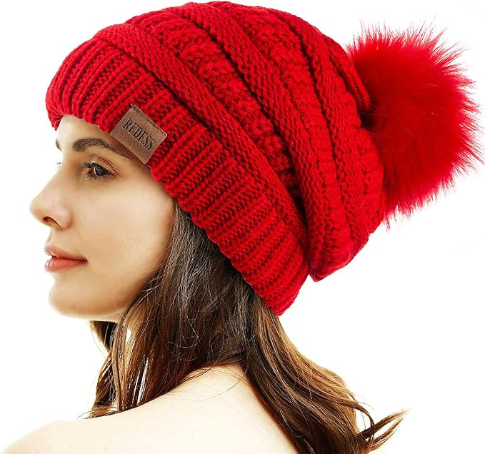 REDESS Women Winter Pom Pom Beanie Hat with Warm Fleece Lined | Amazon (US)