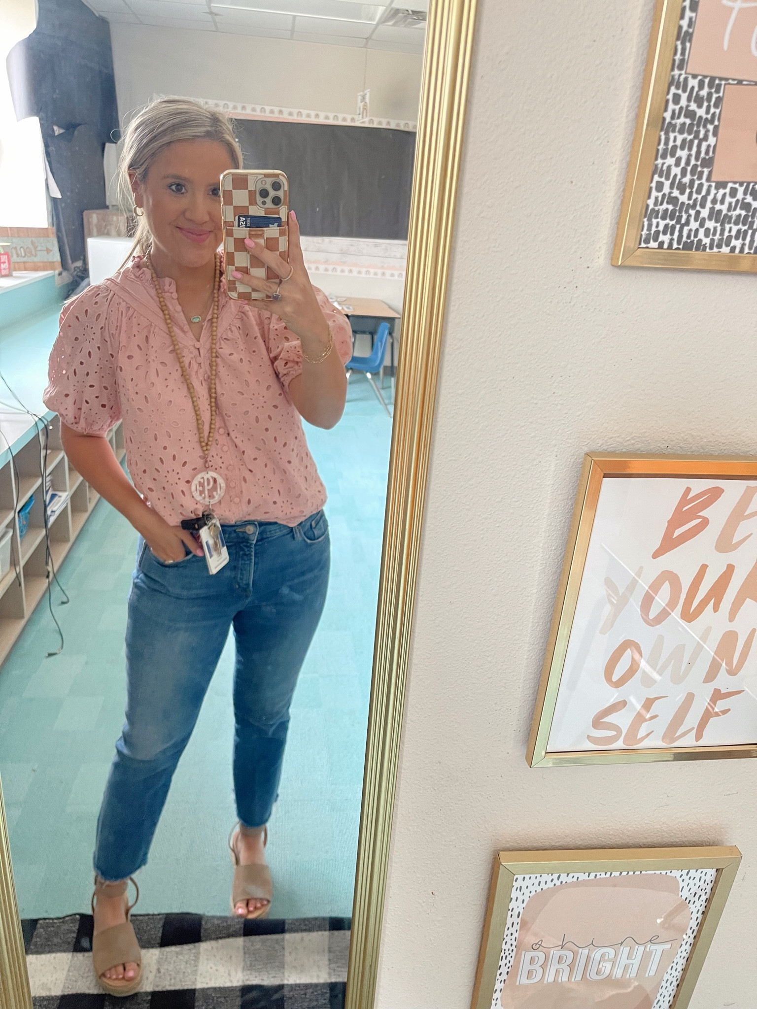 Spring teacher fit!
Eyelet pink blouse 
Old navy denim

#LTKshoecrush #LTKstyletip #LTKworkwear