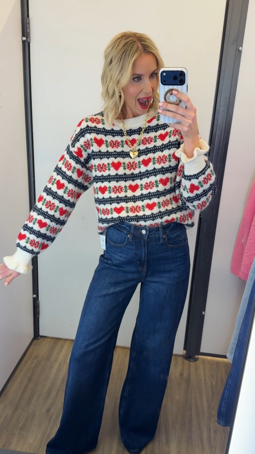 This old navy Valentine’s Day sweater is so cute! And I cannot believe how good these wide leg jeans are for the price! I am wearing the tall in this video and I am 5’10.