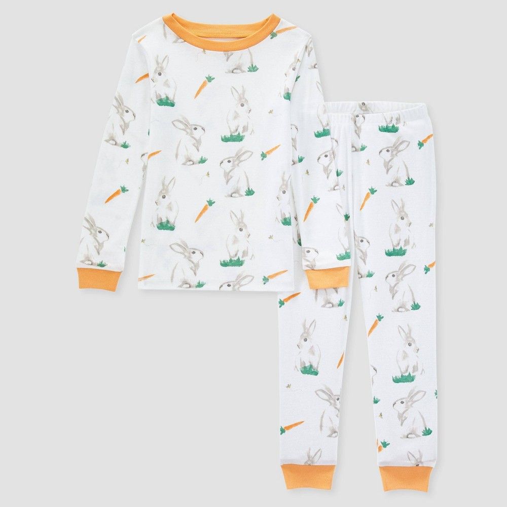 Burt's Bees Baby Kids' 2pc Rabbit Organic Cotton Long Sleeve Pajama Set - Orange 10 | Target