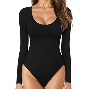 NEWVISISTER Women's Scoop Neck Long Sleeve Bodysuit T-shirt Tops Classy Collection | Amazon (US)