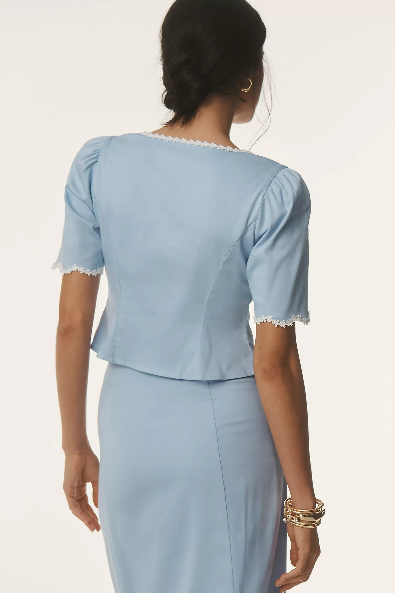 Maeve Short-Sleeve Scoop-Neck Lace-Trim Blouse | Anthropologie (US)