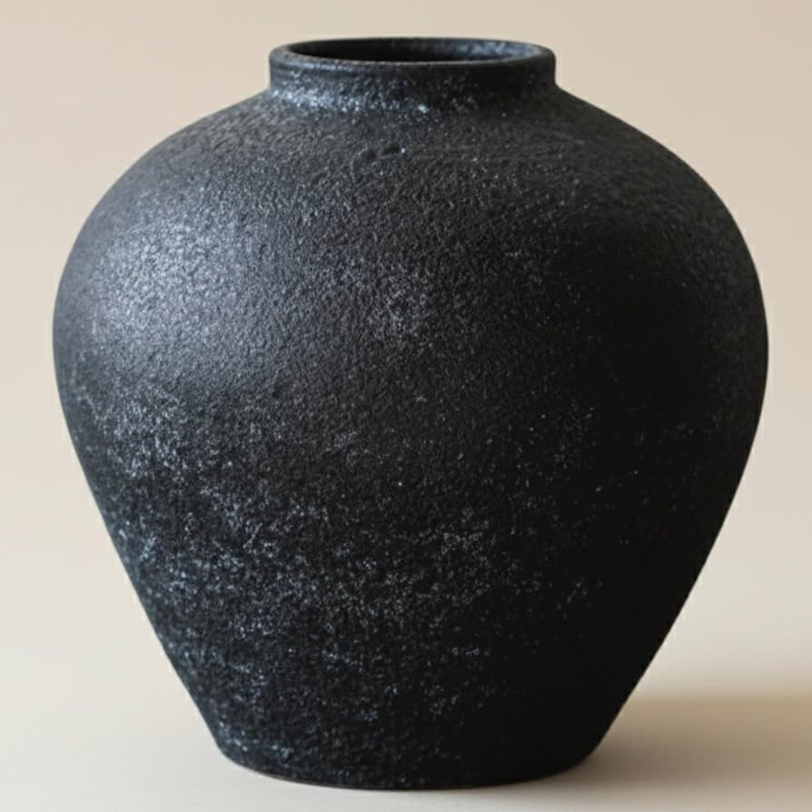Handmade Large Rustic Ceramic Vase 10.6 inches Tall, Farmhouse Stone Decor, Big Black Round Vase ... | Amazon (US)