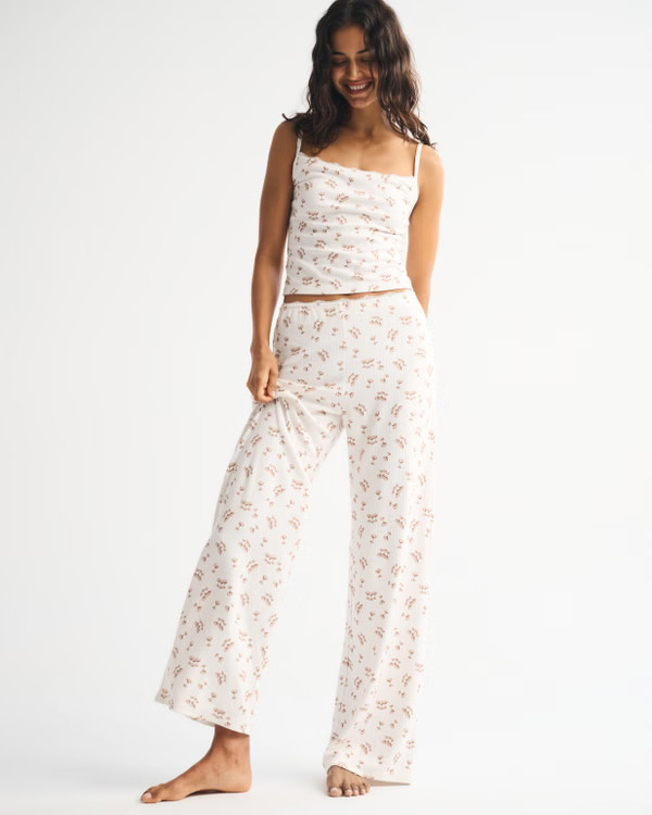 Women's Pointelle Wide Leg Sleep Pant | Women's Matching Sets | Abercrombie.com | Abercrombie & Fitch (US)