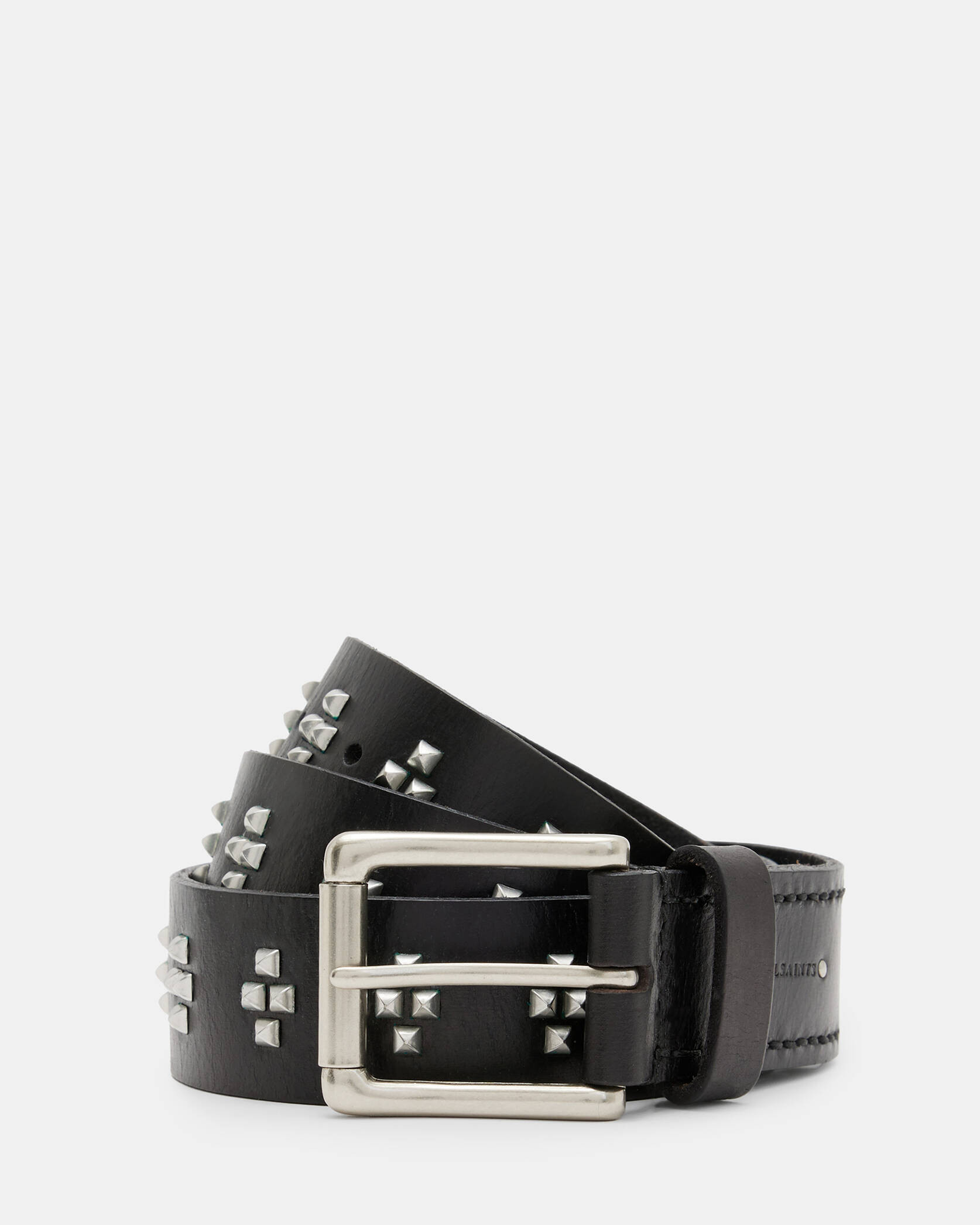 Noa Cross Studded Leather Belt BLACK/DULL NICKEL | ALLSAINTS | AllSaints UK