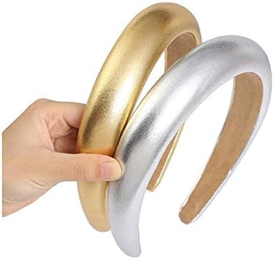 2Pcs Vintage Leather Padded Headbands Puffy Sponge Hairbands Wide Brim Headwear Hair Hoop Hair Ba... | Amazon (US)