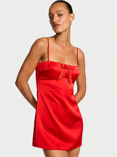 Dream Angels Twinkle Bow Satin Mini Slip Dress, Red, S - Women's Slips - Victoria's Secret | Victoria's Secret (US / CA )