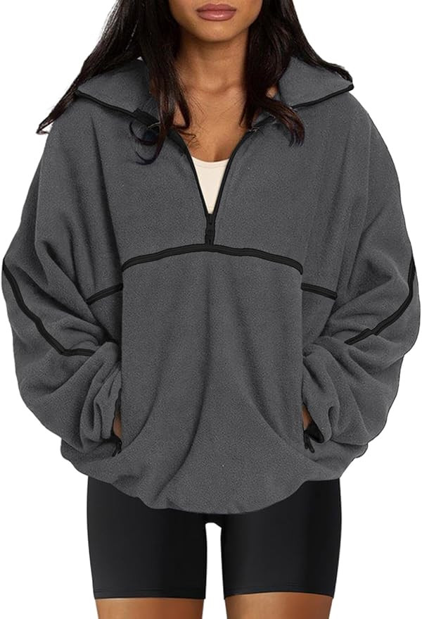 LASLULU Womens Half Zip Pullover Sweatshirt Sherpa Fleece Jacket Oversized Sweatshirts Warm Fuzzy... | Amazon (US)