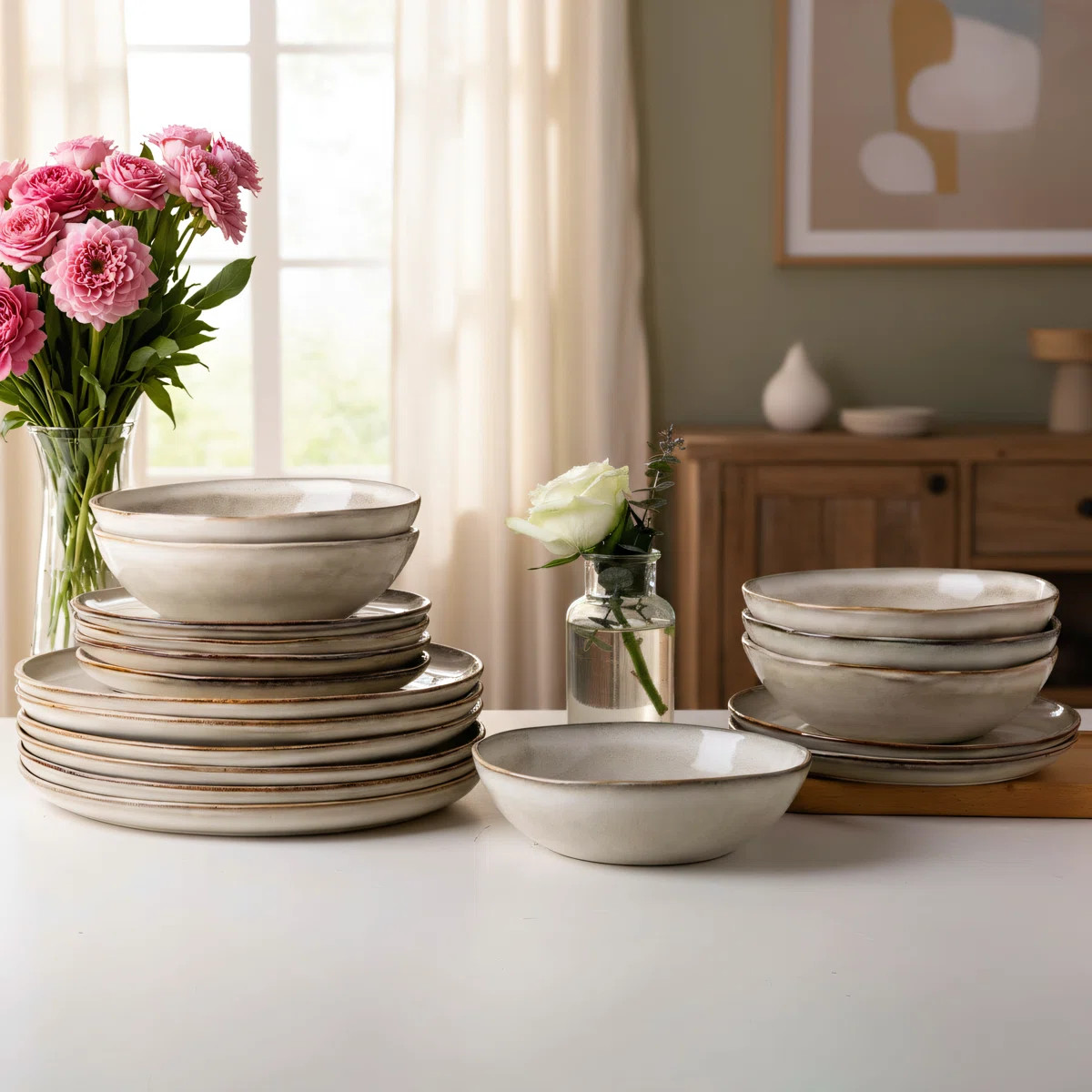 12-piece Handmade Reactive Glaze Ceramic Dinnerware Set For 4 People. Shatterproof And Crack-resi... | Wayfair North America