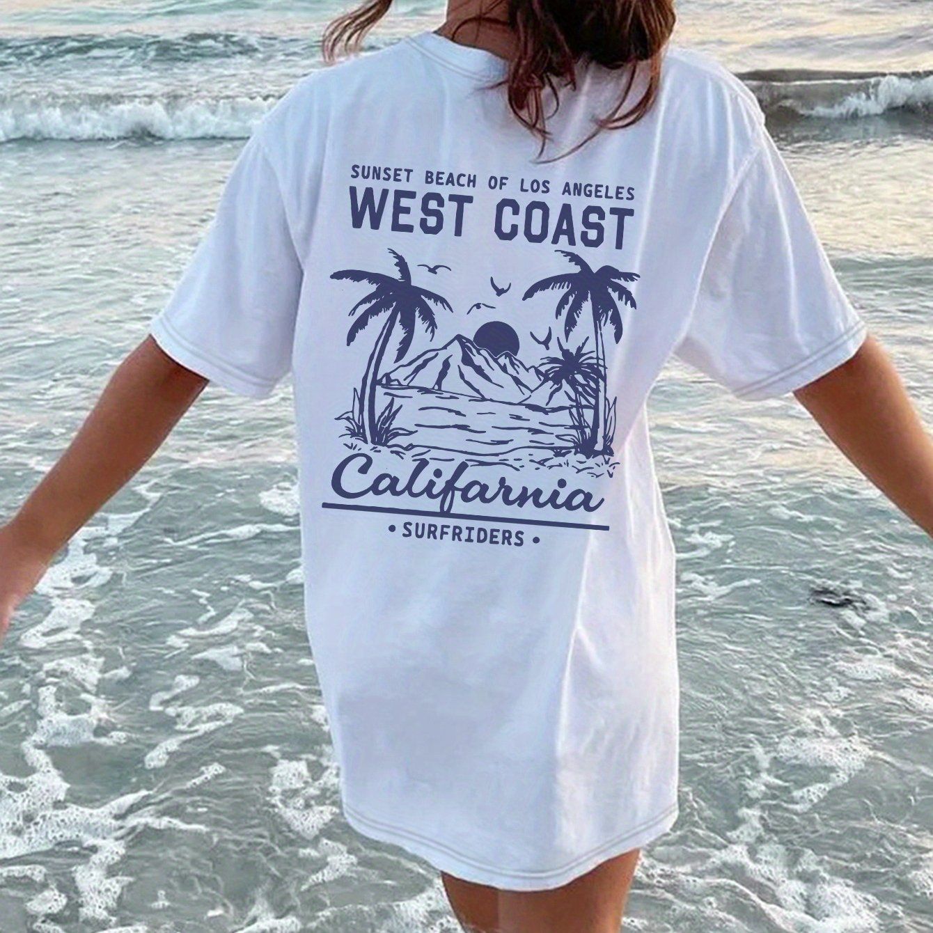 West Coast Print Crew Neck T shirt Casual Short Sleeve Top - Temu | Temu Affiliate Program