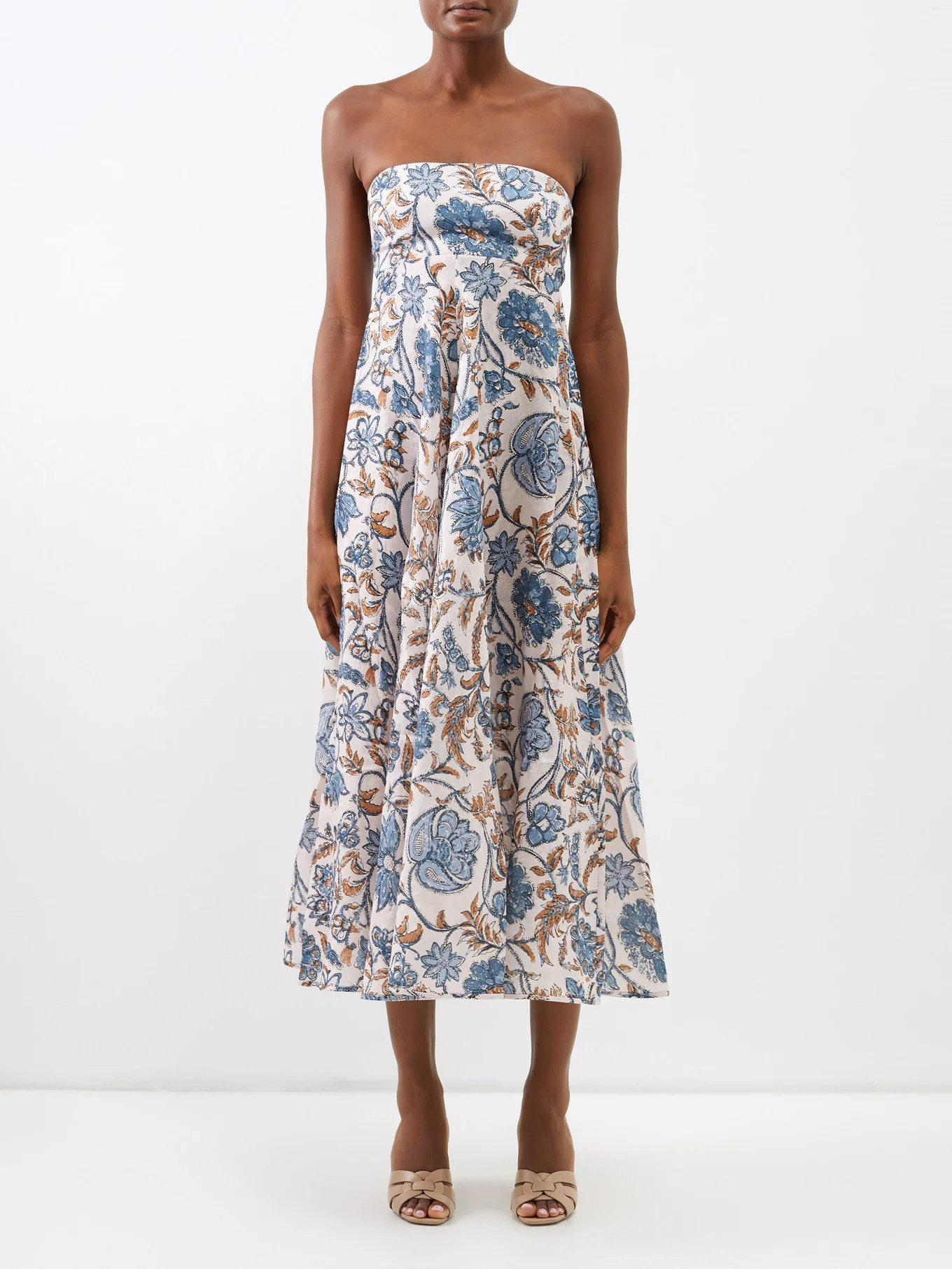Vitali-print bandeau-neck linen dress | Matches (EU)