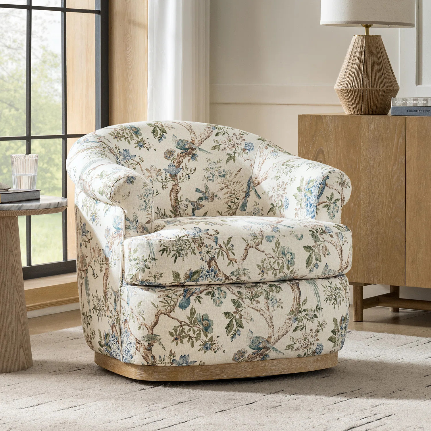 Loki Farmhouse Upholstered Swivel Barrel Chair | Wayfair North America