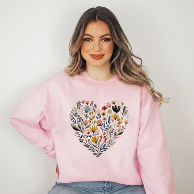 Simply Sage Market Women's Graphic Sweatshirt Heart Floral - 2XL - Light Pink | Target