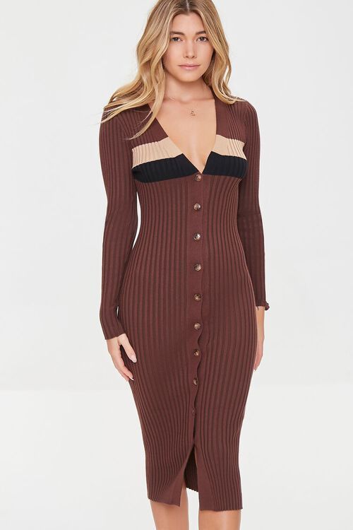 Striped Button-Front Sweater Dress | Forever 21 (US)