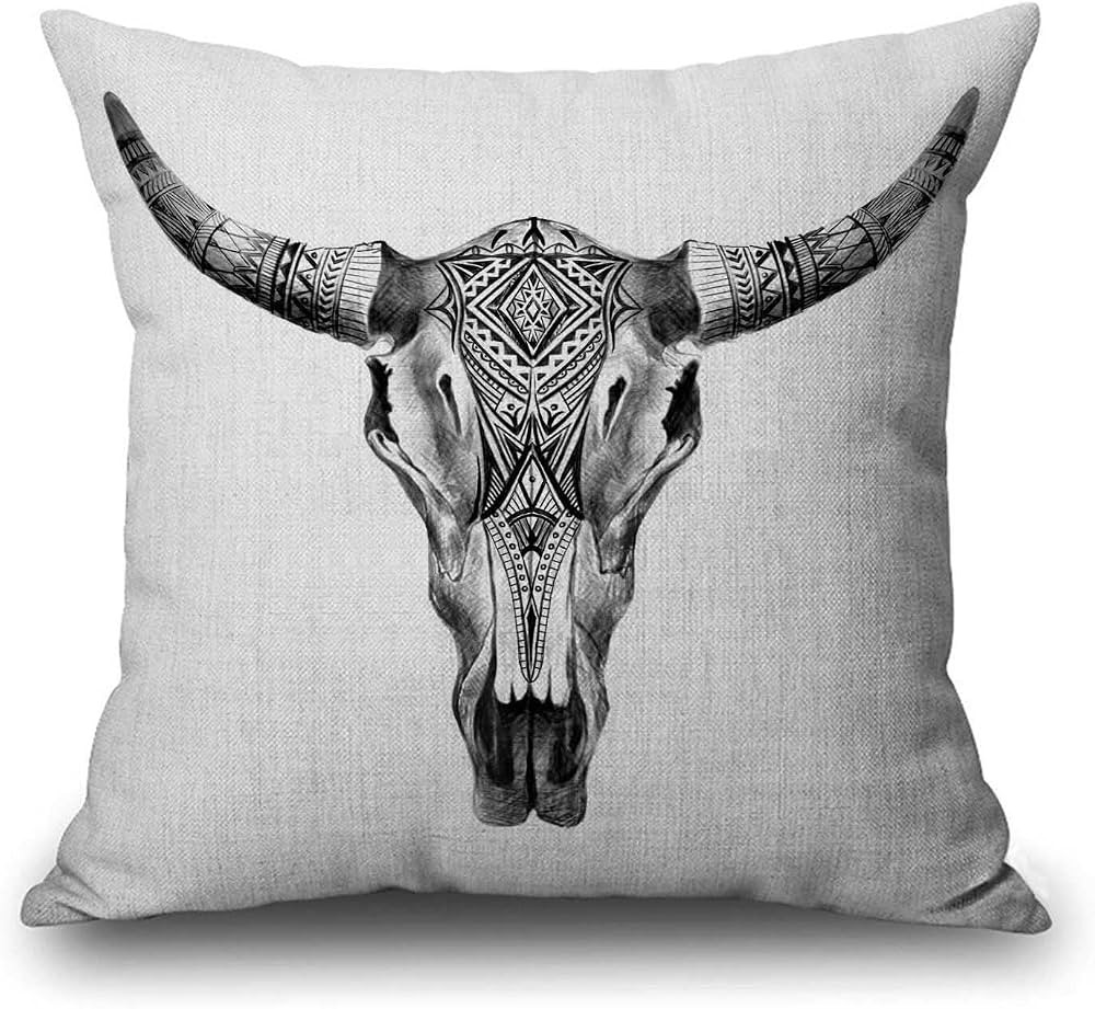 Longhorn Skull Cow Tribal Western Animals Farmhouse Pillow Cover Cotton Linen Decorative Square T... | Amazon (US)
