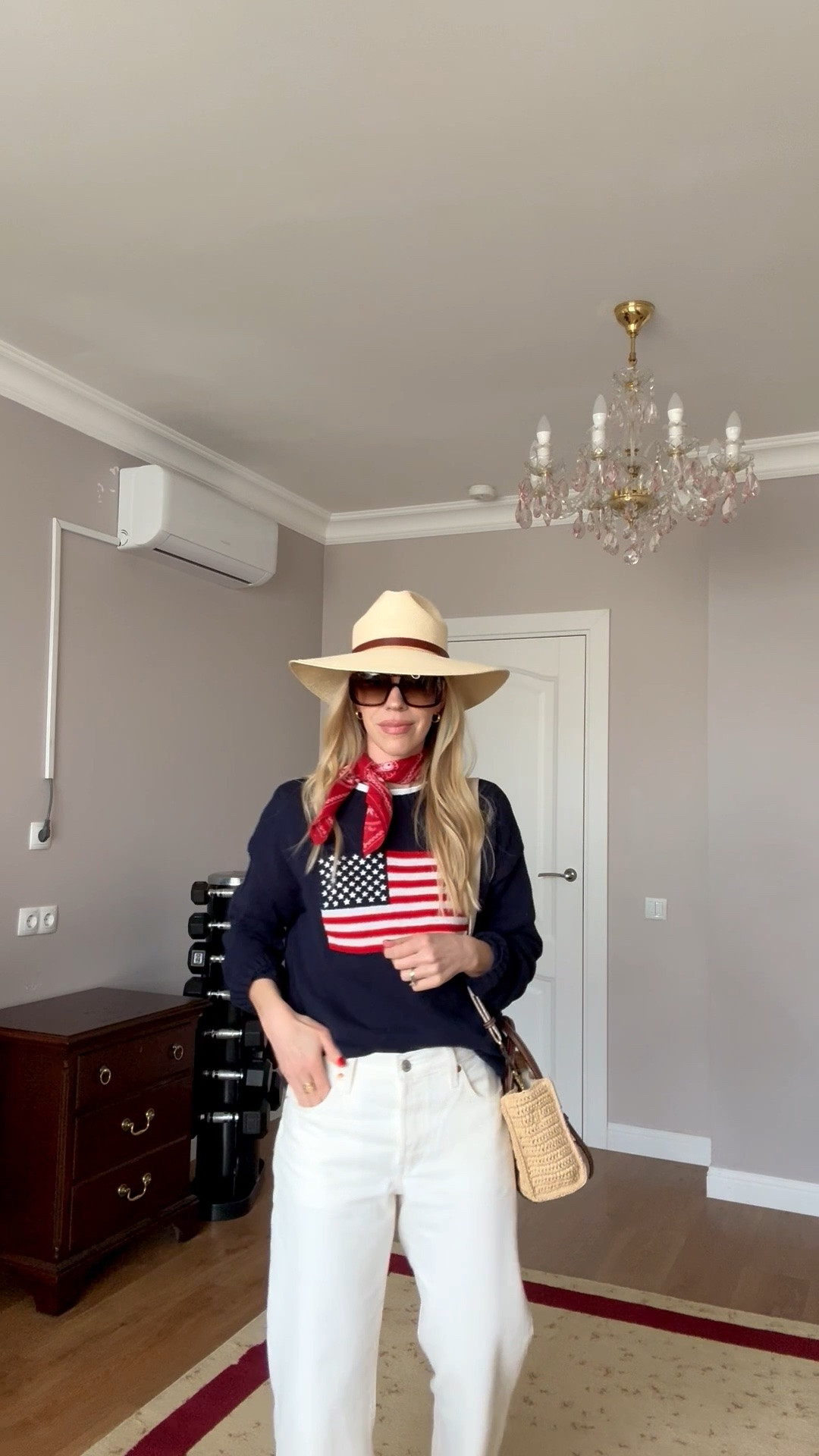 Americana style, 90’s butter mom, American flag sweater, Fourth of July outfit, @levi white jeans, red bandana scarf

#LTKgrwm #LTKOver40 #LTKSeasonal