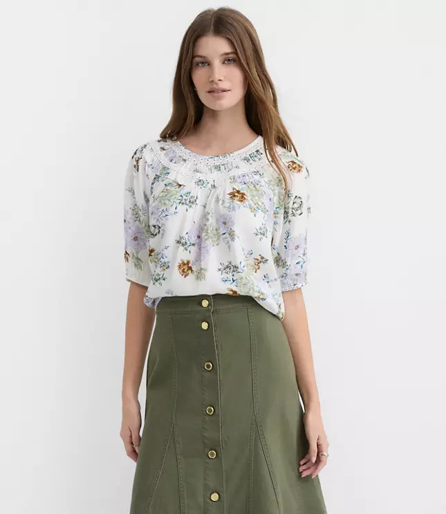 Floral Lace Trim Yoke Blouse | LOFT