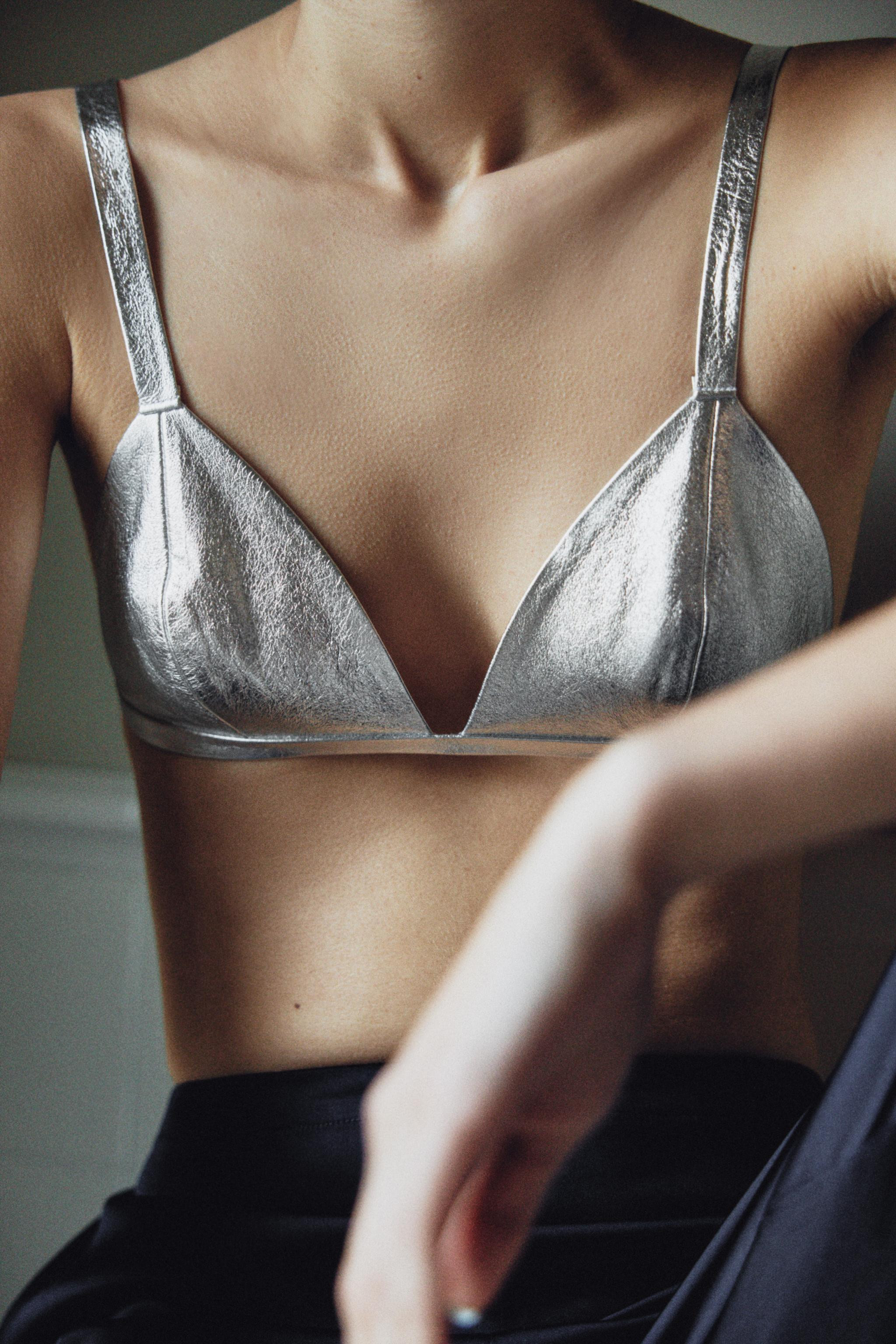 100% LEATHER METALLIC BRA | Zara UK