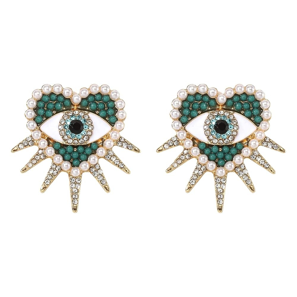 Heart Evil Eye Earrings Flat Back Pearl Cubic Zirconia Fashion Earrings For Women Birthday Christ... | Amazon (US)