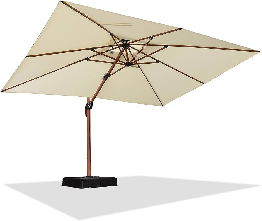 PURPLE LEAF 9' X 12' Double Top Deluxe Wood Pattern Rectangle Patio Umbrella Offset Hanging Umbre... | Amazon (US)