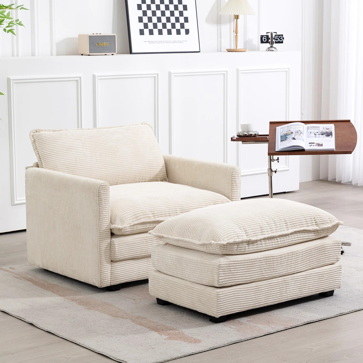 Redenius 42" Upholstered Corduroy Armchair with Ottoman | Wayfair North America
