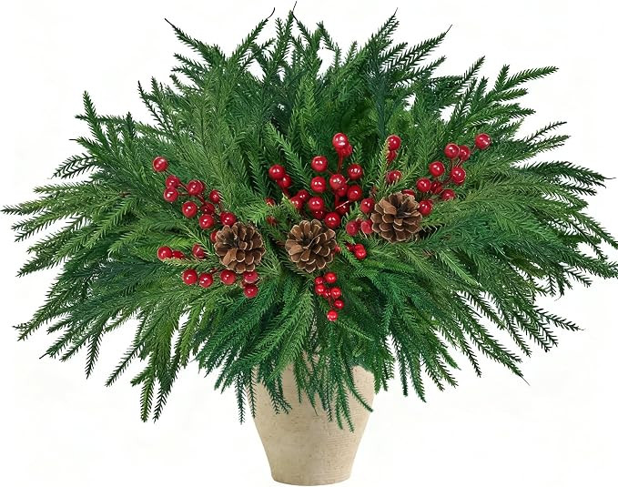 12 Pcs Norfolk Pine Branches, Artificial Pine Branches, 17" Norfolk Pine Branches, Long Christmas... | Amazon (US)