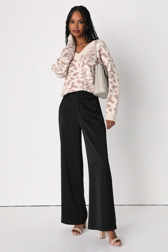 Modern Approach Black Satin Wide Leg Pants | Lulus (US)