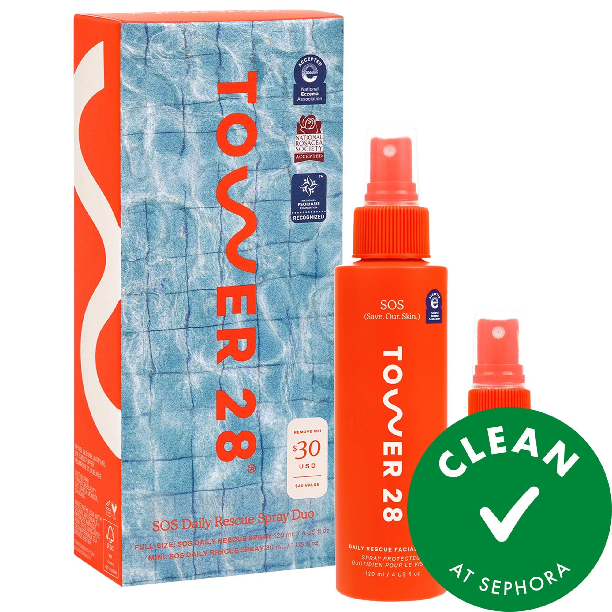 Tower 28 Beauty SOS Hypochlorous Acid Spray Duo Skincare Set 4 oz, 1oz/120 mL, 30 mL | Sephora (US)