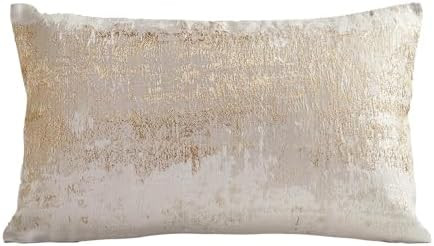 THE-TINOART Cream Beige & Gold Luxury Pillow Cover 12x20 - Embroidered Jacquard with Metallic Thr... | Amazon (US)