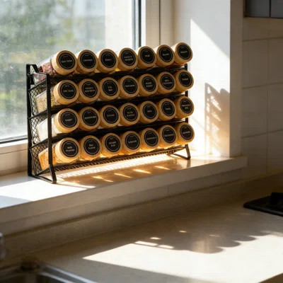 Spice Rack Organizer With 28 Glass Jars And Bamboo Lids, 4-Tier Countertop Or Cabinet Storage, Includes Funnel And Labels For Kitchen Pantry Organizat | Wayfair North America