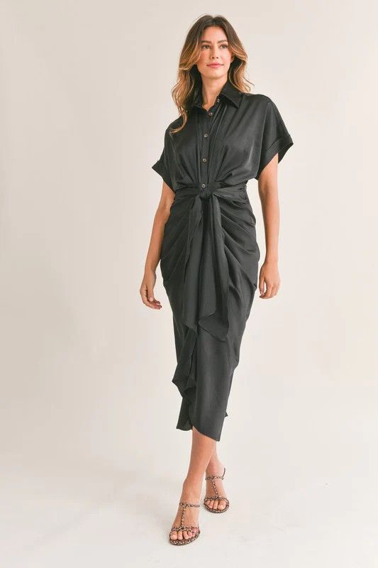 Button Down Satin Dress With Front Tie | TandyWear