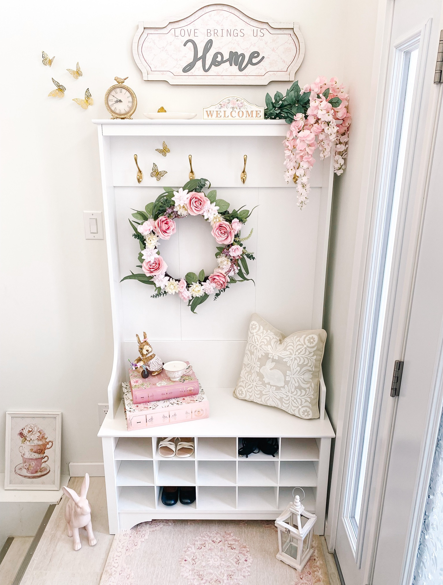 My new Easter/ Spring Tea themed entryway hall tree! Get this hall tree to transform and organize your entryway, closet, mudroom or corner! 🐇👟🌸🌿⚜️

Such an easy and fun little space to decorate! I can’t wait to change it up now for Summer! 💗

#LTKSeasonal #LTKhome #LTKfamily