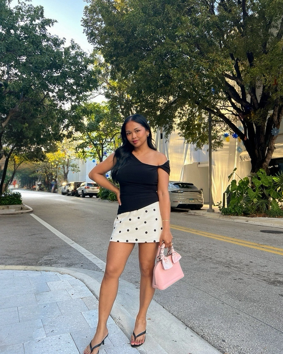 Spring ootd. Asymmetrical top + polka dot mini skirt/skort 🖤 #miniskort #polkadot 

#LTKootd #LTKSpringSale #LTKSaleAlert