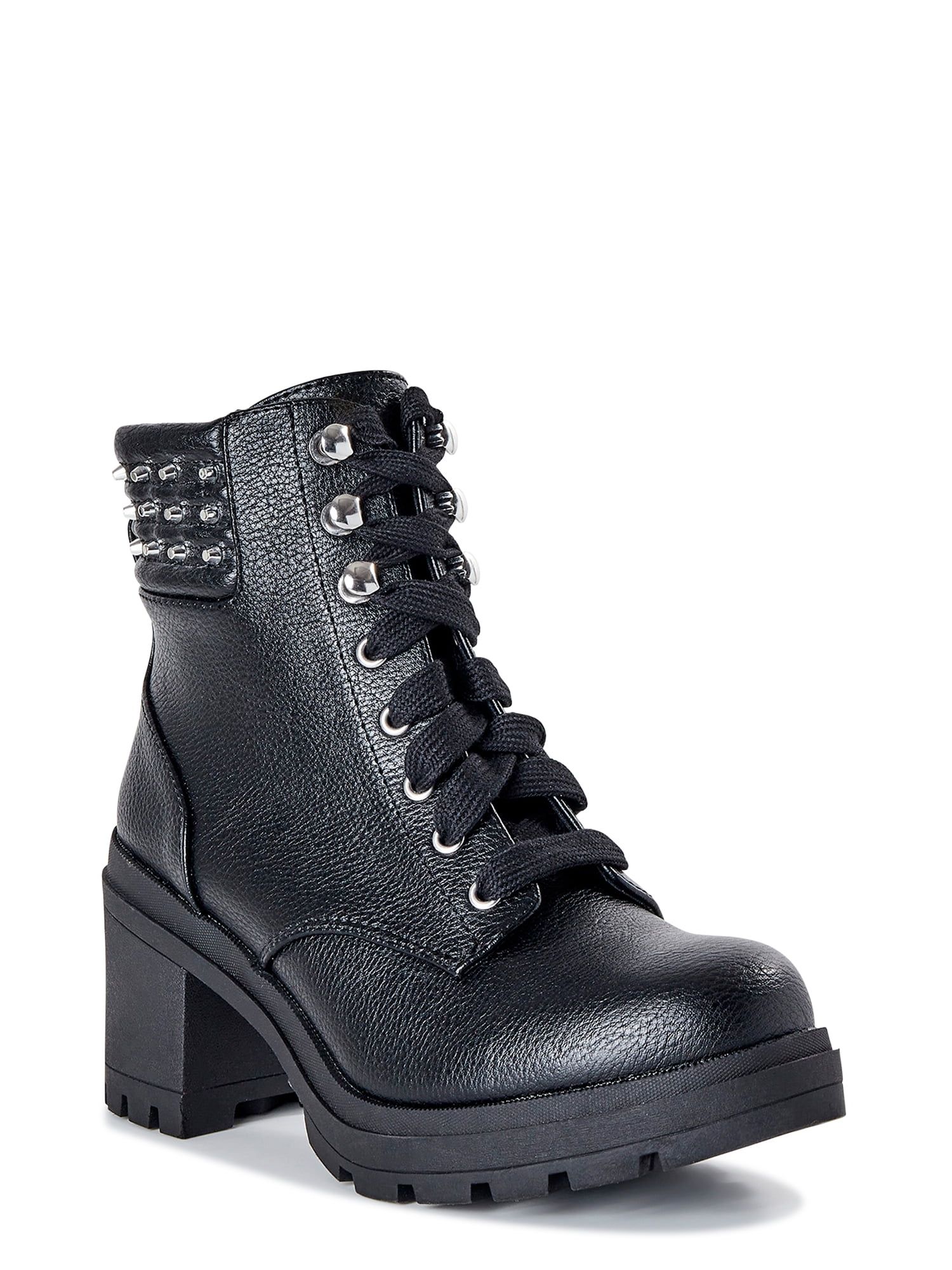 No Boundaries Women's Studded Heeled Motto Boot (Wide Width Available) | Walmart (US)