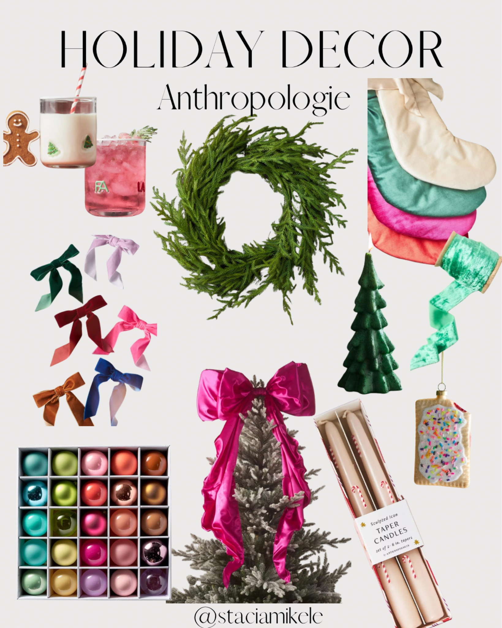 Anthropologie holiday decor has dropped. From the satin bow tree topper, to the new bow stockings, and old favorites like velvet ribbon, there are so many cute things 