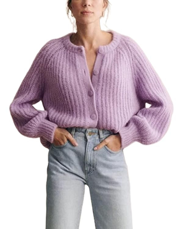 Bianstore Women's Casual Long Sleeve Crewneck Button Down Cardigan Sweater Knit Outwear | Amazon (US)